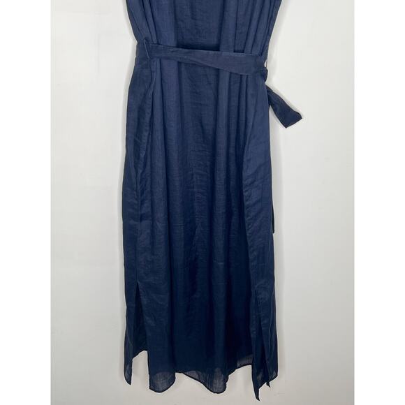 Frame Gillian Puff Sleeve Tie Waist Shirt Midi Dress Navy Women's Size XL NWT - Picture 9 of 13